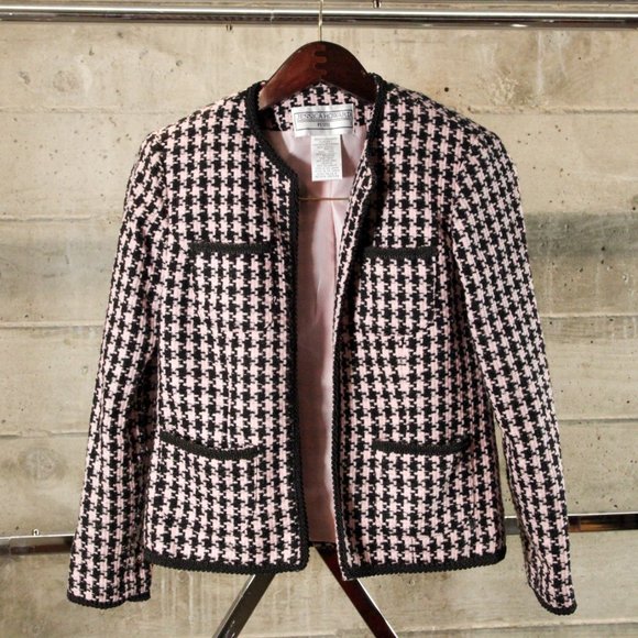 Jessica Howard Jackets & Blazers - Vintage Jessica Howard Petite Pink and Black Houndstooth Coat